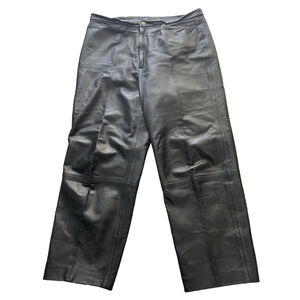 Premium Black 100% Leather Trousers Wide Leg Women’s Pants Size 14